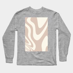 Beige Swirl Fluid Abstract Design Long Sleeve T-Shirt